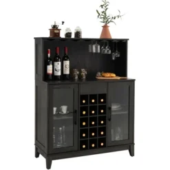 Costway 2-Door Buffet Bar Cabinet Kitchen Storage Sideboard Wine Rack Glass Holder GreyBlack -Furniture Specialty Store GUEST 4365eb0e 496e 45a3 8887 06c60cc21ea4