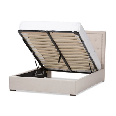 Queen Taylor Modern And Contemporary Fabric Upholstered Gas Lift Platform Bed Light Beige - Baxton Studio 3 Queen Taylor Modern And Contemporary Fabric Upholstered Gas Lift Platform Bed Light Beige - Baxton Studio