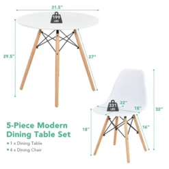 Costway Dining Table Set Modern 5 PCS For 4 Round Dining Room Table Set W/Solid Wood Leg -Furniture Specialty Store GUEST 44516592 396f 43cc ab71 3fa187100e7d
