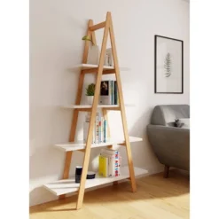 66.33" Abacus Ladder Bookshelf Oak And White - Universal Expert