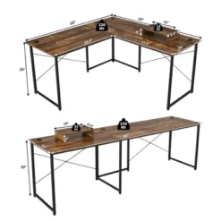Costway L-Shaped Reversible Computer Desk 2-Person Long Table W/Monitor Stand -Furniture Specialty Store GUEST 44e16385 e9ce 4e12 ac04 b8993745fd69