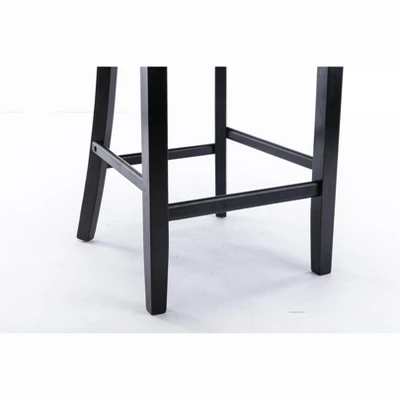 Set Of 2 Velvet Upholstered Barstools With Button Tufted Decoration, Chrome Nailhead Trim And Wooden Legs-ModernLuxe 11 Set Of 2 Velvet Upholstered Barstools With Button Tufted Decoration, Chrome Nailhead Trim And Wooden Legs-ModernLuxe - Image 9