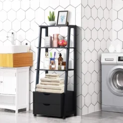 Costway Set Of 2 Ladder Shelf 4-Tier Bookshelf Bookcase Storage Leaning With 2 Drawers -Furniture Specialty Store GUEST 4506aebf ac98 4804 9915 9e7a7011d70a