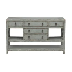 Kara Antique Inspired 5 Drawer Storage Credenza/Sideboard With Shelves Weathered Gray - Treasure Trove