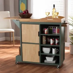 Dorthy Two-Tone Wood Kitchen Cart Green/Natural - Baxton Studio -Furniture Specialty Store GUEST 4693bad5 ba38 41cb b779 d318c9e87544