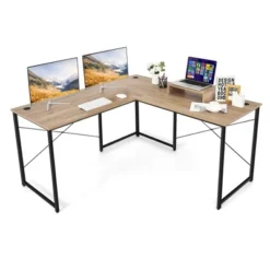 Costway L-Shaped Reversible Computer Desk 2-Person Long Table W/Monitor Stand -Furniture Specialty Store GUEST 475df8e0 3512 47a6 bc62 f5d1d05b9e67