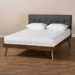 Alke Fabric Upholstered Walnut Finished Platform Bed - Baxton Studio -Furniture Specialty Store GUEST 47e76c57 b5df 4466 a871 56865680562c