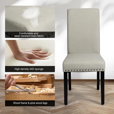 Costway Set Of 2 Fabric Dining Chairs Upholstered With Nailhead Trim 9 Costway Set Of 2 Fabric Dining Chairs Upholstered With Nailhead Trim - Image 7