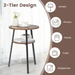 Costway 2PCS 2-Tier Bedside End Table Round Nightstand For Bedroom Living Room Brown/Walnut -Furniture Specialty Store GUEST 4941922a ca58 4bf7 b8e4 ca4ae1533c1c
