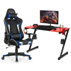 Costway Gaming Desk & Chair Set Z-Shaped Racing Style Desk With Massage Swivel Gaming Chair -Furniture Specialty Store GUEST 4996b62d 86c0 4b4f b208 be5f2e185ca9