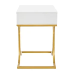 17.75" Rectangular Modern Glam Side Table With Drawer White/Gold - Danya B. -Furniture Specialty Store GUEST 4a15fe3a 99d8 49f2 b8c8 ecd31a55eb73