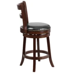 Merrick Lane 26" Wooden Counter Height Stool In Cappuccino Finish With Single Slat Ladder Back With Faux Leather Seat -Furniture Specialty Store GUEST 4a9bdbe1 159c 4191 9e7f ebea200e130c