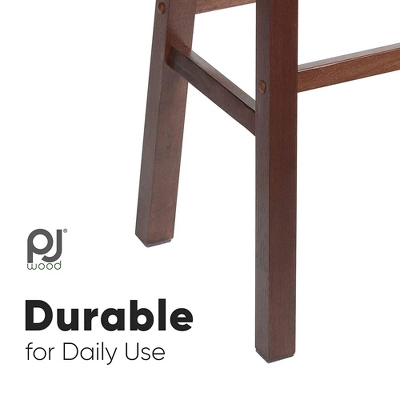 PJ Wood Classic Saddle-Seat 24" Tall Kitchen Counter Stools For Homes, Dining Spaces, And Bars W/ Backless Seats, 4 Square Legs, Walnut (Set Of 8) 5 PJ Wood Classic Saddle-Seat 24" Tall Kitchen Counter Stools For Homes, Dining Spaces, And Bars W/ Backless Seats, 4 Square Legs, Walnut (Set Of 8) - Image 3