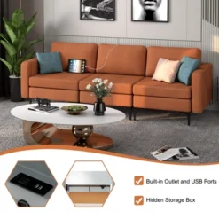 Costway Modular 3-Seat Sofa Couch W/ Socket USB Ports & Side Storage Pocket OrangeDark Grey -Furniture Specialty Store GUEST 4b49f521 8c16 4aac a17f 304f1a857195