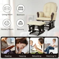 Costway Glider And Ottoman Cushion Set Wood Baby Nursery Rocking Chair Beige -Furniture Specialty Store GUEST 4ba2761c e679 4362 8567 6f946d626f5f