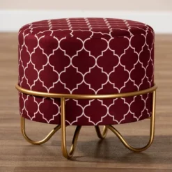 Candice Quatrefoil Velvet Upholstered Metal Ottoman Red - Baxton Studio -Furniture Specialty Store GUEST 4d055384 5c2d 45e7 b18d ae5fd20c5534