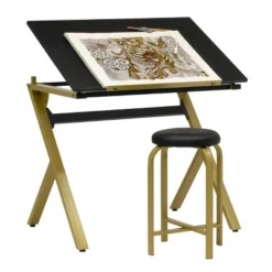 2pc Stellar Drawing Table With 36" Adjustable Top With Stool Set Black/Gold - Studio Designs -Furniture Specialty Store GUEST 4dcfbf27 2896 4c45 a815 140c91b7d844