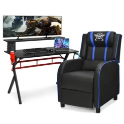 Costway Gaming Desk & Chair Set 48'' Computer Desk & Massage Recliner Chair Black + White/Blue/Pink/Red -Furniture Specialty Store GUEST 4dfc89e8 2093 4a65 9a8f cdfe06b98f6b