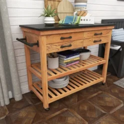 Coastal Wood Kitchen Cart Brown - Olivia & May 34 Coastal Wood Kitchen Cart Brown - Olivia & May -Furniture Specialty Store GUEST 4ec0df5e a32d 49a2 8b9e be175cb9d233