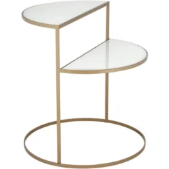 Kensington Hill Modern 2-Tier Half-Moon Gold Accent Side End Table 25" X 22 1/4" White Tempered Glass For Living Room Bedroom Home -Furniture Specialty Store GUEST 4f09307c e9d1 4254 83e2 0e2e3d17ee78