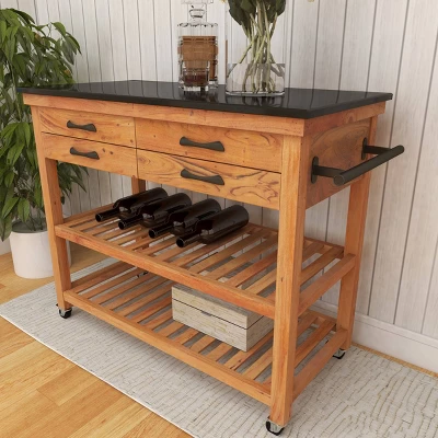 Coastal Wood Kitchen Cart Brown - Olivia & May 14 Coastal Wood Kitchen Cart Brown - Olivia & May - Image 12