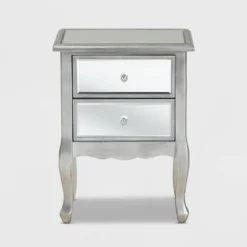 Leonie Wood And Mirrored Glass 2 Drawer Nightstand Silver - Baxton Studio -Furniture Specialty Store GUEST 5024cf3f 8c05 4a88 9213 fe1cf851c5d2