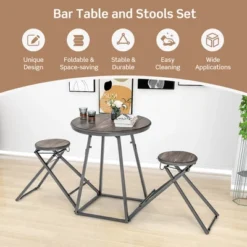 Costway 3-Piece Bar Table Set Round Pub Dining Table & 2 Foldable Stools W/ Metal Frame -Furniture Specialty Store GUEST 509286ee 3b75 4ffe ae37 1a7ad0f762fa