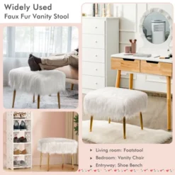 Costway Faux Fur Vanity Stool Square Furry Ottoman W/ Golden Metal Legs -Furniture Specialty Store GUEST 513d7419 8187 45f6 ac88 f3664403f075