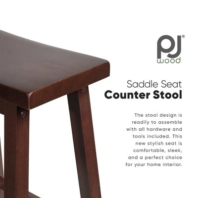 PJ Wood Classic Saddle-Seat 24" Tall Kitchen Counter Stools For Homes, Dining Spaces, And Bars W/ Backless Seats, 4 Square Legs, Walnut (Set Of 8) 6 PJ Wood Classic Saddle-Seat 24" Tall Kitchen Counter Stools For Homes, Dining Spaces, And Bars W/ Backless Seats, 4 Square Legs, Walnut (Set Of 8) - Image 4
