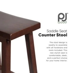 PJ Wood Classic Saddle-Seat 24" Tall Kitchen Counter Stools For Homes, Dining Spaces, And Bars W/ Backless Seats, 4 Square Legs, Walnut (Set Of 6) -Furniture Specialty Store GUEST 515964fd 29ad 49f8 a4a7 9e2cdf56e2a3