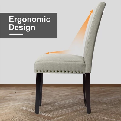 Costway Set Of 2 Fabric Dining Chairs Upholstered With Nailhead Trim 6 Costway Set Of 2 Fabric Dining Chairs Upholstered With Nailhead Trim - Image 4