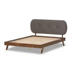 Penelope Mid-Century Modern Solid Wood And Fabric Upholstered Platform Bed Gray/Walnut Brown - Baxton Studio -Furniture Specialty Store GUEST 51d9e574 443b 409a 8832 444a37c09510