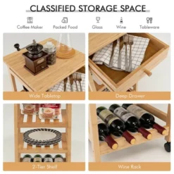 Costway Rolling Kitchen Island Utility Trolley Cart W/Drawer & Wine Rack -Furniture Specialty Store GUEST 52856a2c fc40 4bb1 8314 ee2ea9f5ea24