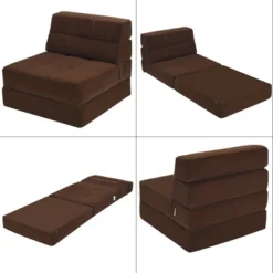 Costway Tri-Fold Fold Down Chair Flip Out Lounger Convertible Sleeper Bed Couch Dorm Brown -Furniture Specialty Store GUEST 52a08ca6 c813 482d 9562 15728acf5008