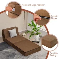 Costway Tri-Fold Fold Down Chair Flip Out Lounger Convertible Sleeper Bed Couch Dorm Brown -Furniture Specialty Store GUEST 53167c4c fa19 4408 9a9c e22518a98eb7