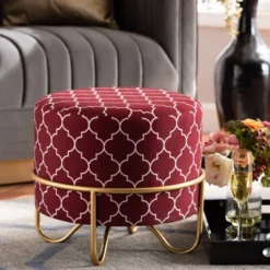 Candice Quatrefoil Velvet Upholstered Metal Ottoman Red - Baxton Studio -Furniture Specialty Store GUEST 53c8eafa 14a3 4d95 97c6 4dbd8c68ffc2