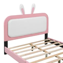 Full/Twin Size Upholstered Rabbit-Shape Princess Platform Bed, White+Pink-ModernLuxe -Furniture Specialty Store GUEST 53ca42d1 2274 4cbb 862d 418d8cdceabb