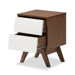 Hildon Mid - Century Modern Wood 2 - Drawer Storage Nightstand - White, "Walnut" Brown - Baxton Studio