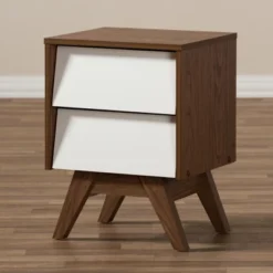Hildon Mid - Century Modern Wood 2 - Drawer Storage Nightstand - White, "Walnut" Brown - Baxton Studio -Furniture Specialty Store GUEST 5503fd7d aa11 4c37 a172 d700f4d544af