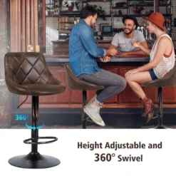 Costway Set Of 2 Adjustable Bar Stools Swivel Bar Chairs Hot-stamping Cloth Retro Brown Low Back -Furniture Specialty Store GUEST 56783112 0308 4b27 bfa6 7fb5b7826d7e