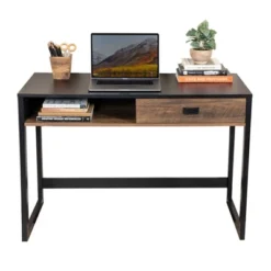 Oslo Contemporary Studio Workstation Desk With Drawer Black/Brown - Danya B. -Furniture Specialty Store GUEST 5711d082 d157 440f 83f4 78ee7e330e32