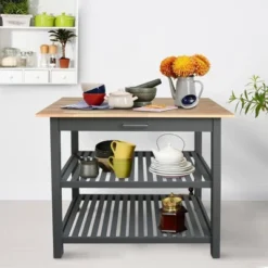 Kitchen Island With Two Shelves Natural/Gray - Flora Home -Furniture Specialty Store GUEST 57be00c6 6521 4666 a8b9 4c9ccf96f7f4