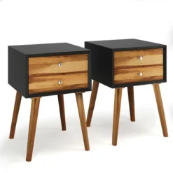 Costway 2PCS Wooden Nightstand Mid-Century End Side Table W/2 Storage Drawers -Furniture Specialty Store GUEST 586d2cbe 2c69 41fd 9bb0 f7b4f77213e7