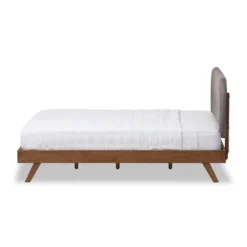Penelope Mid-Century Modern Solid Wood And Fabric Upholstered Platform Bed Gray/Walnut Brown - Baxton Studio -Furniture Specialty Store GUEST 58990111 62ee 4c79 9263 dadf26513608