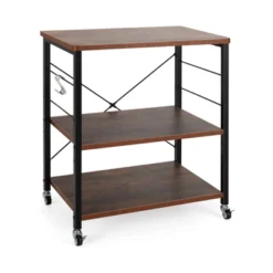 Tangkula Kitchen Baker's Rack 3-Tier Microwave Cart With Wheels&10 Hooks Rustic Brown/Maple/Vintage/Nut Brown -Furniture Specialty Store GUEST 5899be0f 8f46 4ac4 baab 39105dff8376
