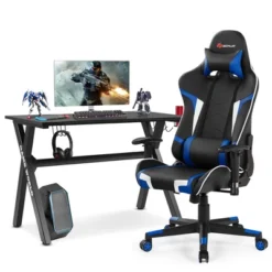 Costway X-Shaped Gaming Desk & Racing Style Massage Chair Set Home Office Black+White/Blue/Grey/Red -Furniture Specialty Store GUEST 5955fe9b 48a5 4231 92d6 7290b4388a12