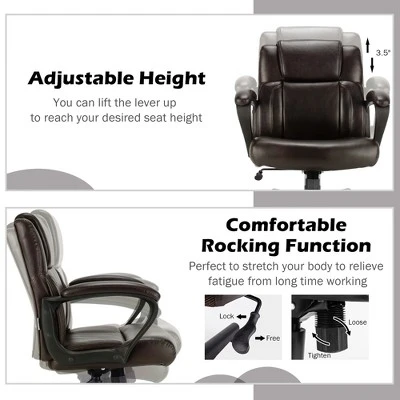 Costway Executive Leather Office Chair Adjustable Computer Desk Chair W/ Armrest 8 Costway Executive Leather Office Chair Adjustable Computer Desk Chair W/ Armrest - Image 6