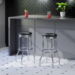 2pc Summit Swivel Stools Metal With Faux Leather Barstools Black - Winsome -Furniture Specialty Store GUEST 5982d9ff 4b3d 4428 9e18 7e97876563cf