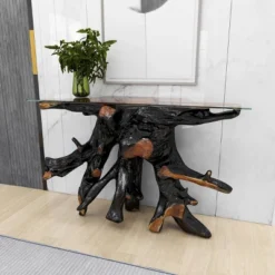 Contemporary Teak Wood Console Table Gold - Olivia & May -Furniture Specialty Store GUEST 5a171fa0 af8d 4d00 a5e6 b80d3ed50677