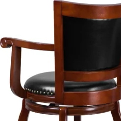 Merrick Lane 30" Cherry Wood Panel Back Bar Stool With Arms And Black Faux Leather Swivel Seat -Furniture Specialty Store GUEST 5a1df032 9007 4b19 922b 41c2c9cb83d2